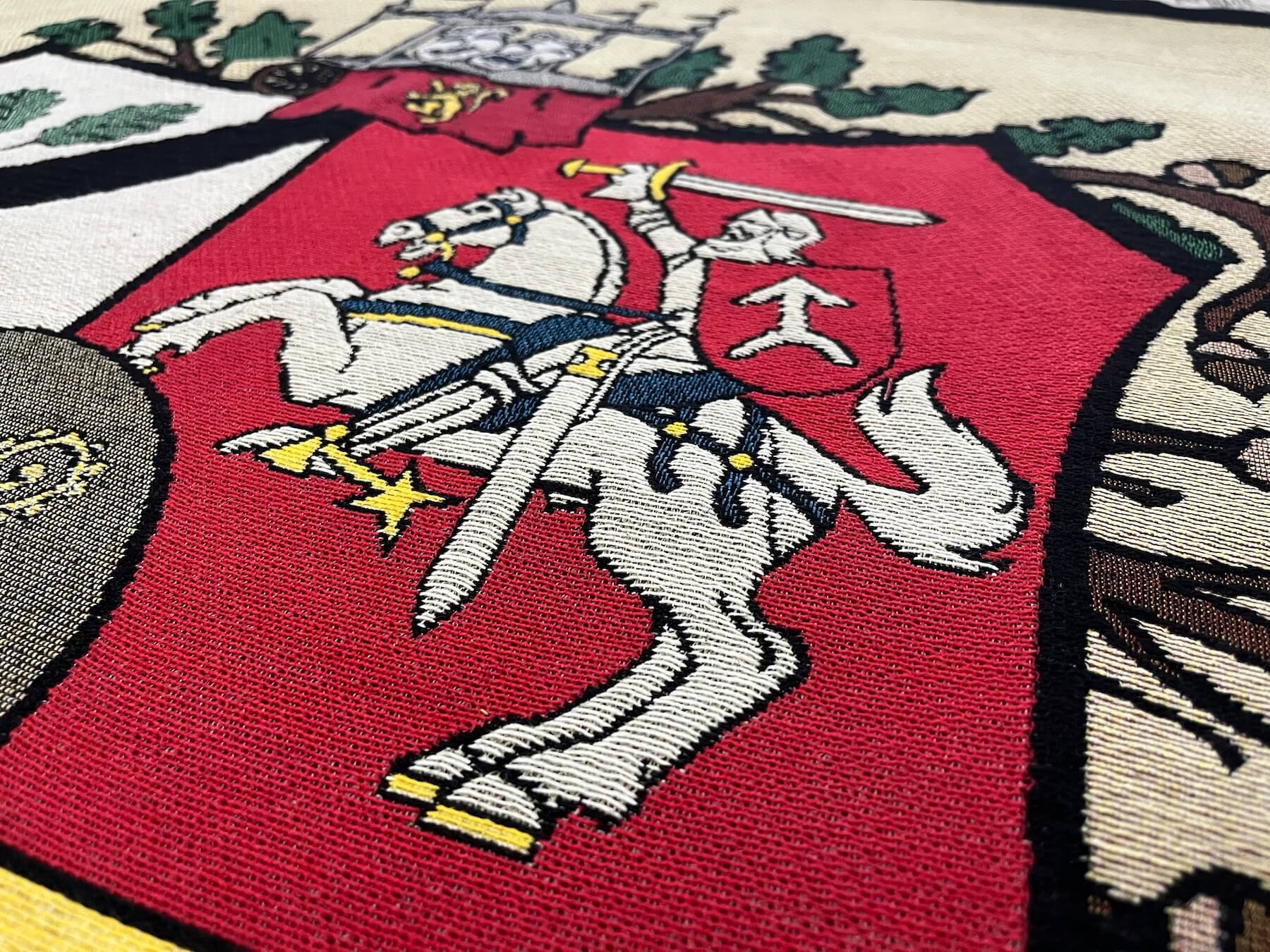 Intricate woven heraldic emblem