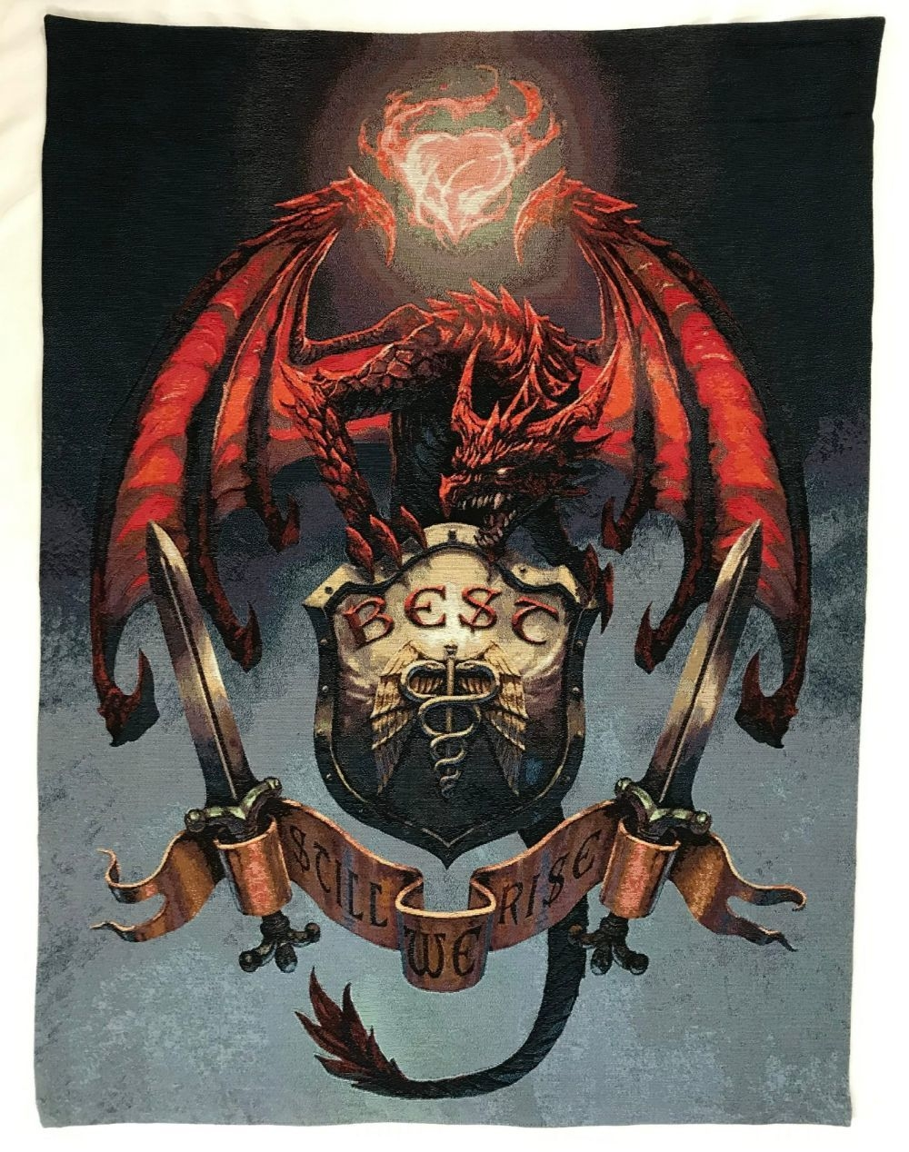 Woven tapestry red dragon