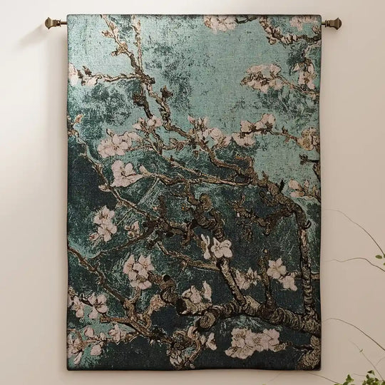 Almond Blossom Teal Vertical Wall Tapestry