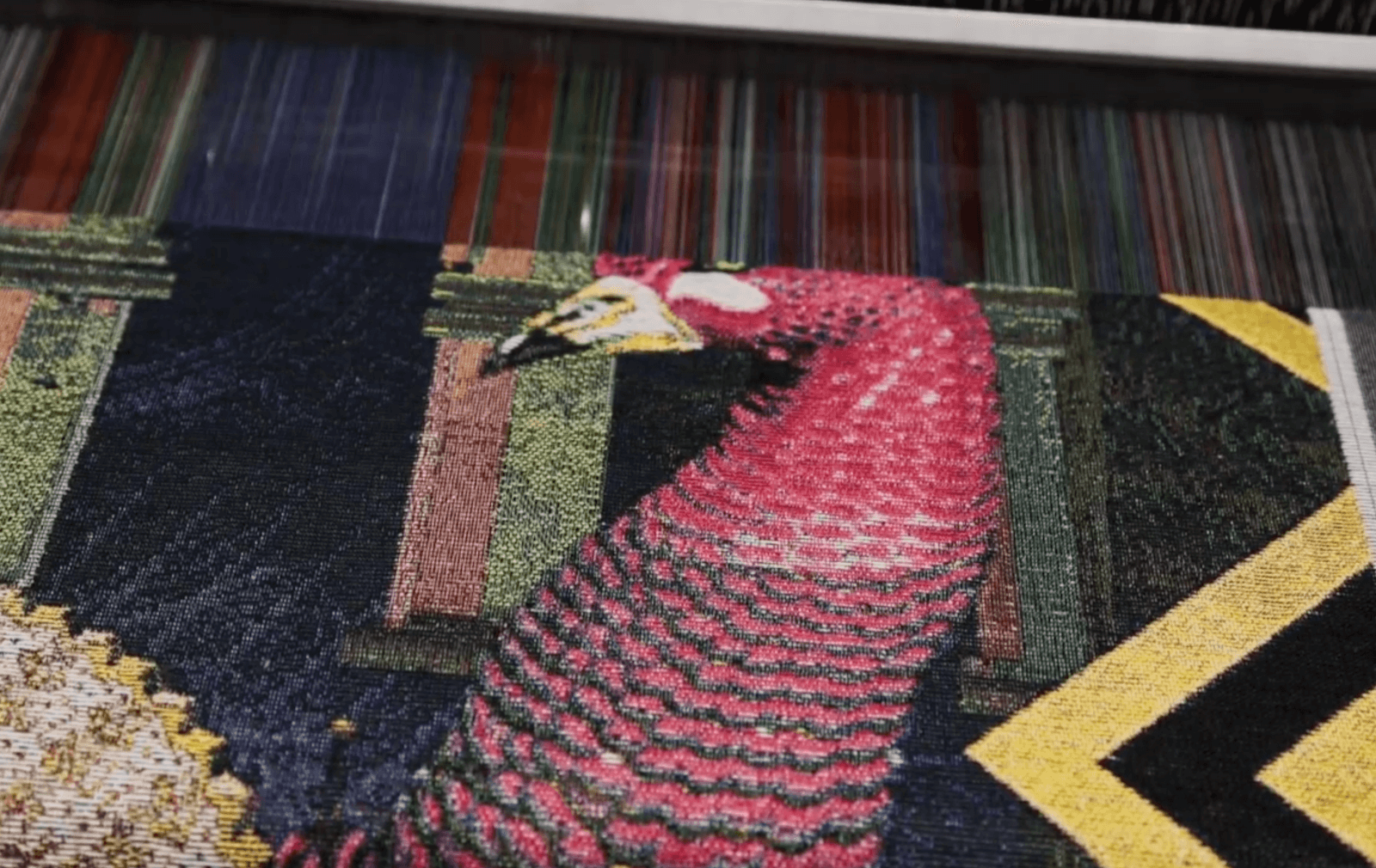 Intricate woven tapestry in progress