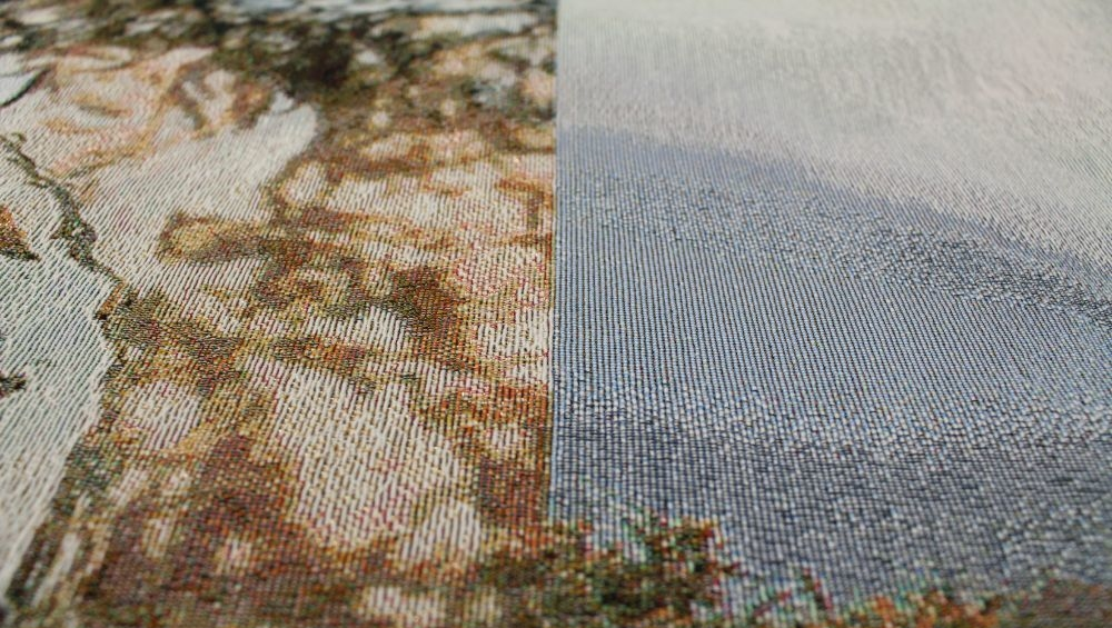 Close-up of a split-design tapestry