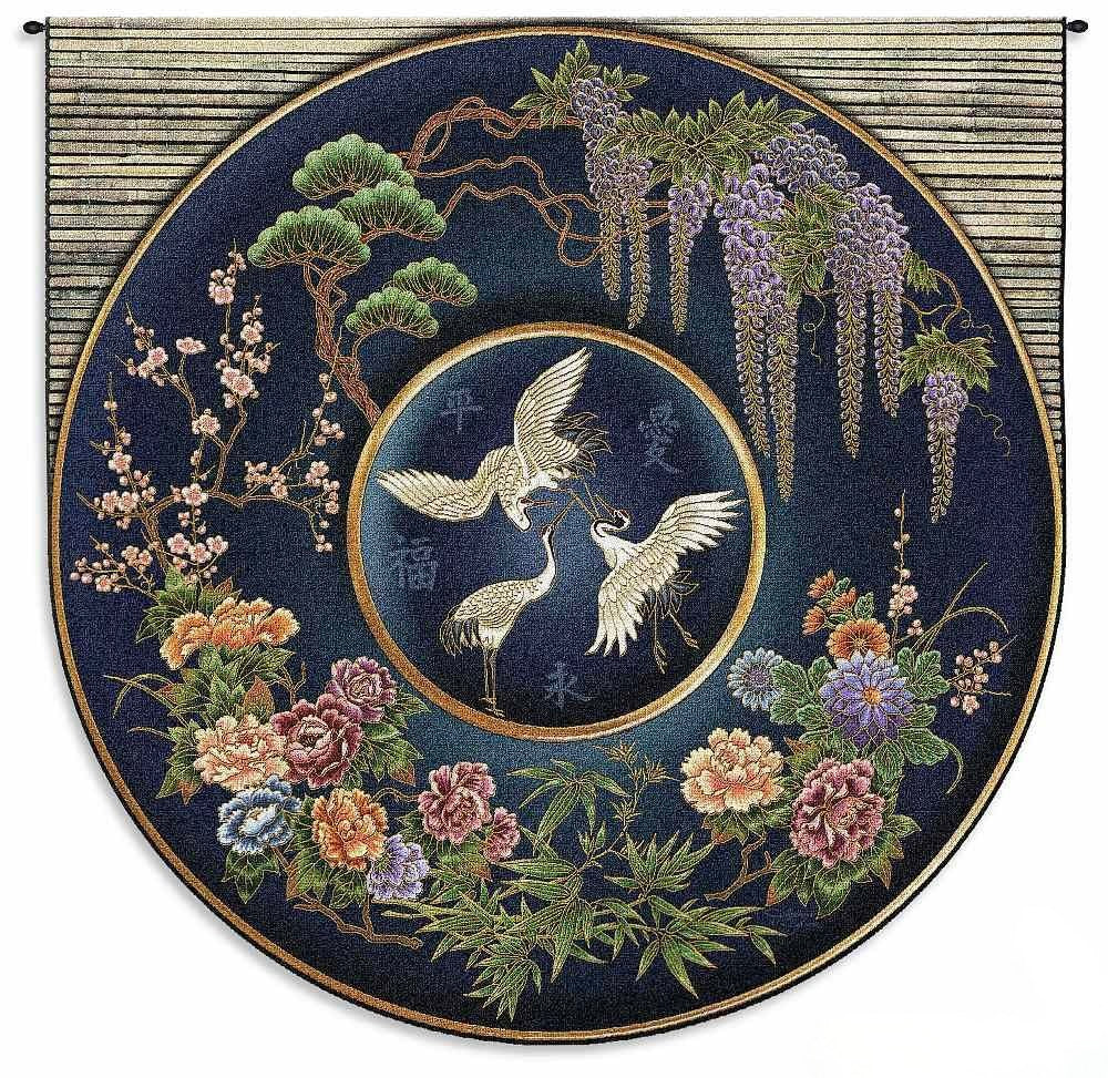 Cloisonne Blue Asian Rounded Wall Tapestry