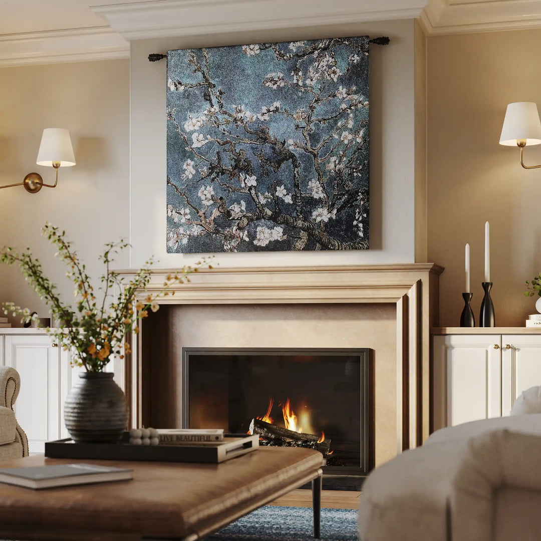 Almond Blossom Blue Square Tapestry Buy Elegant Wall Art