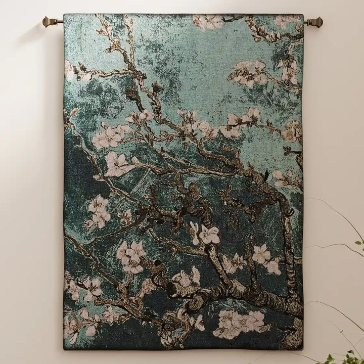 Almond Blossom Teal Vertical Wall Tapestry