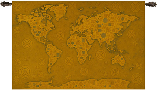 Gustav Klimt Style World Map Wall Tapestry