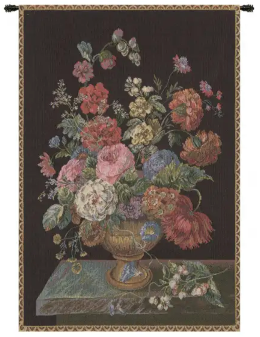 Flower Basket Black European Wall Tapestry