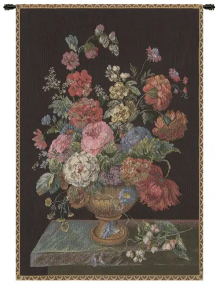 Flower Basket Black European Wall Tapestry