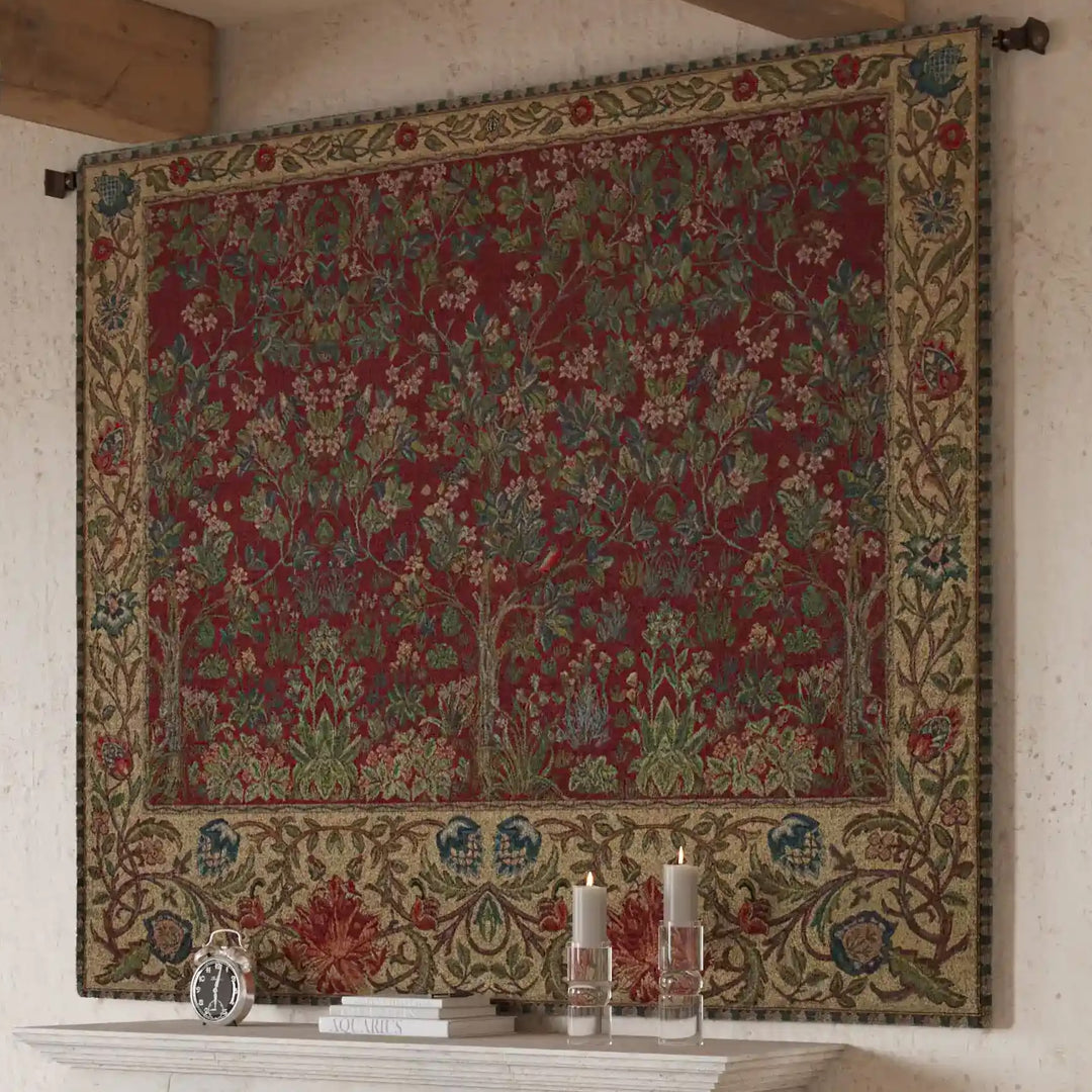 Tree of Life Red William Morris Horizontal Belgian Wall Tapestry