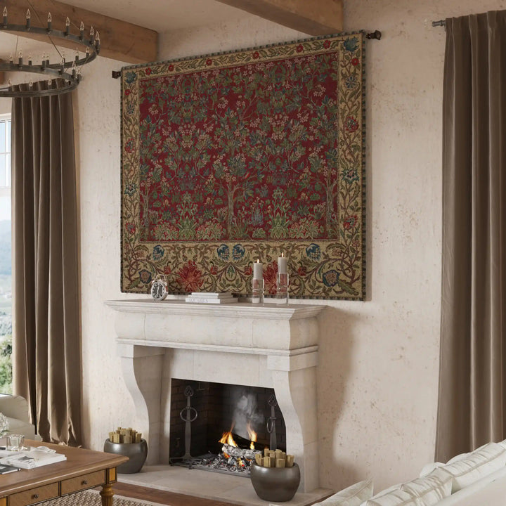 Tree of Life Red William Morris Horizontal Belgian Wall Tapestry