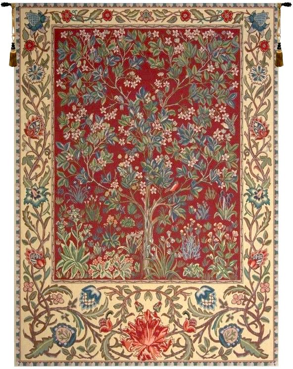 Tree of Life Red William Morris Belgian Wall Tapestry