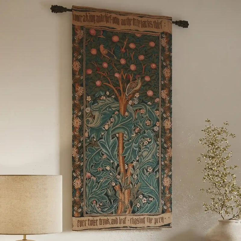 Woodpecker with Verse French Wall Tapestry