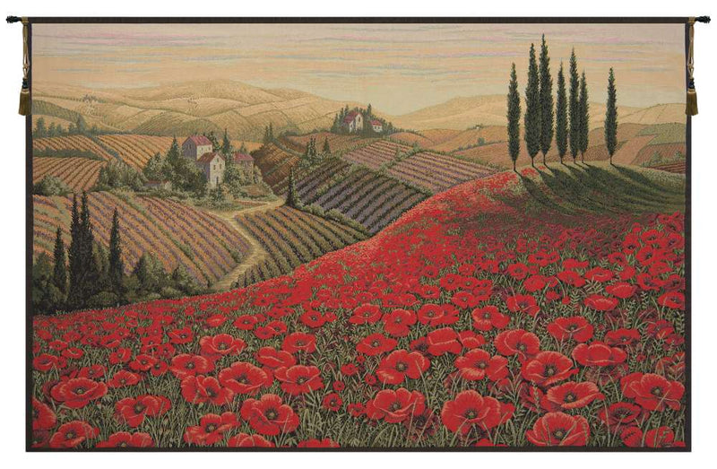Tuscan Poppy Landscape Italian Wall Tapestry
