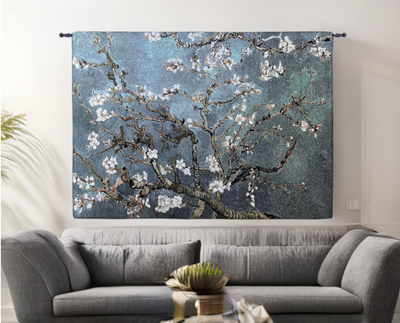 Almond Blossom Blue Horizontal Wall Tapestry