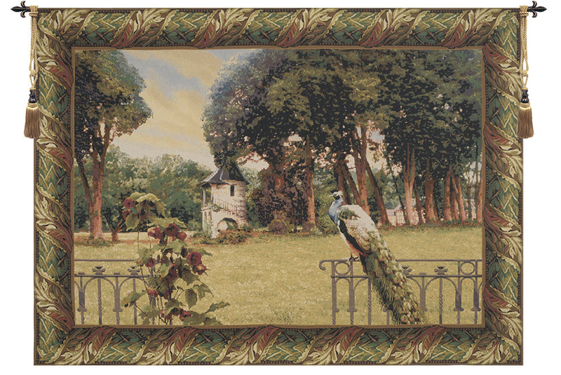 Peacock Manor with Acanthe Border Belgian Wall Tapestry