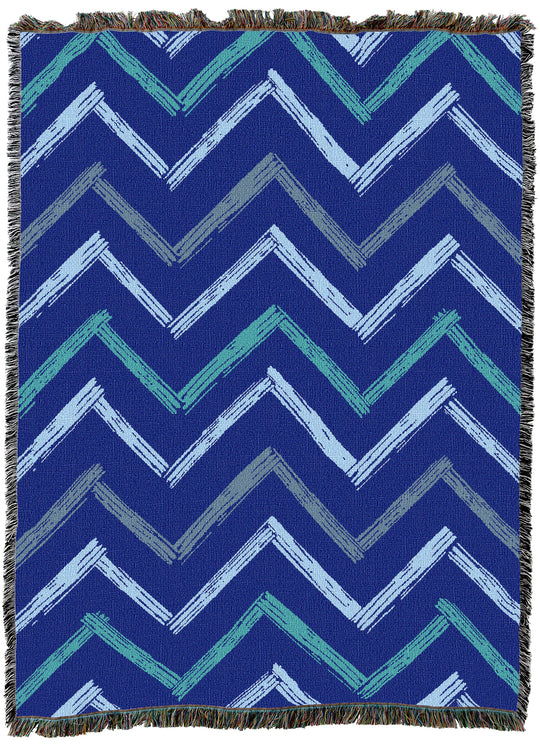Distressed Chevron Blues Throw