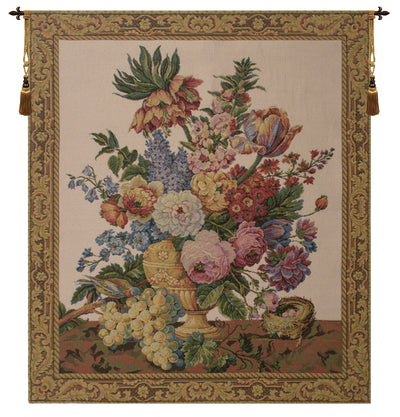 Floral with Fruits Vase Beige European Wall Tapestry
