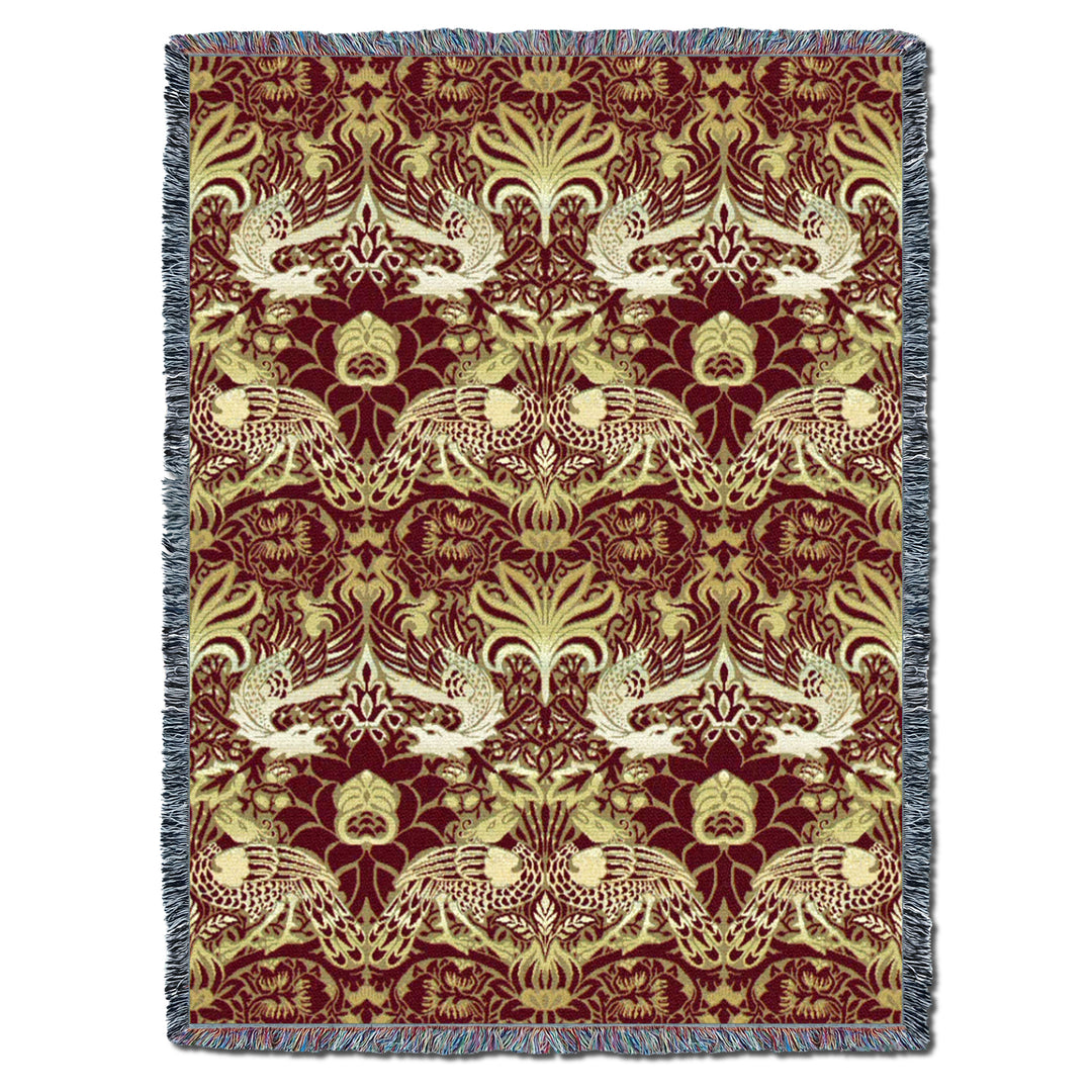 William Morris Dragon And Peacock Red Gold XL Throw