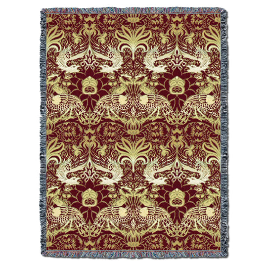 William Morris Dragon And Peacock Red Gold XL Throw