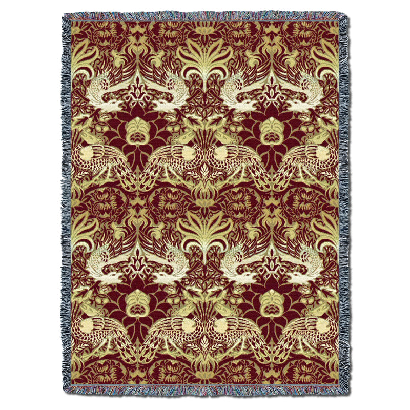 William Morris Dragon And Peacock Red Gold XL Throw