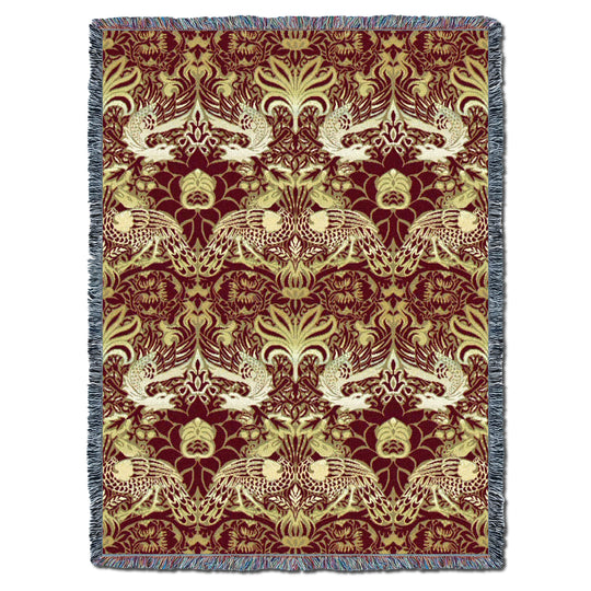 William Morris Dragon And Peacock Red Gold Throw