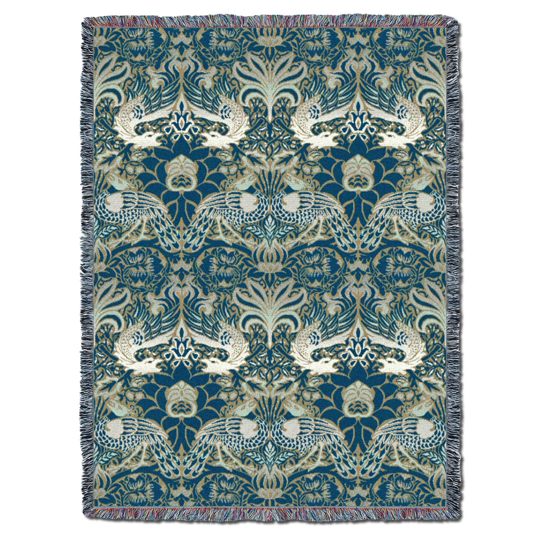 William Morris Dragon And Peacock Blue Silver Throw