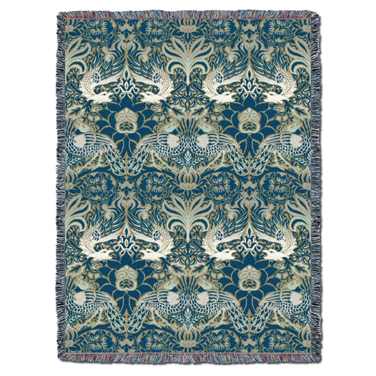 William Morris Dragon And Peacock Blue Silver Throw