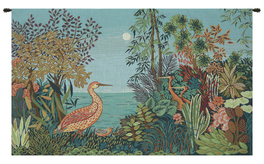 Paysage Heron Lac Foret French Wall Tapestry
