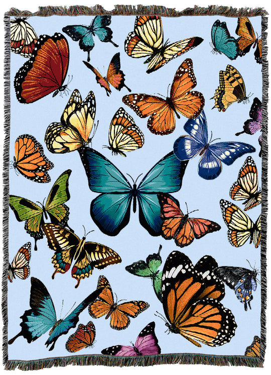 Fluttering Butterflies Light Blue Throw