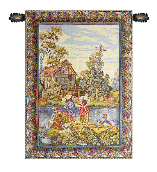 Washing by the Lake Small Vertical  Italian Wall Tapestry
