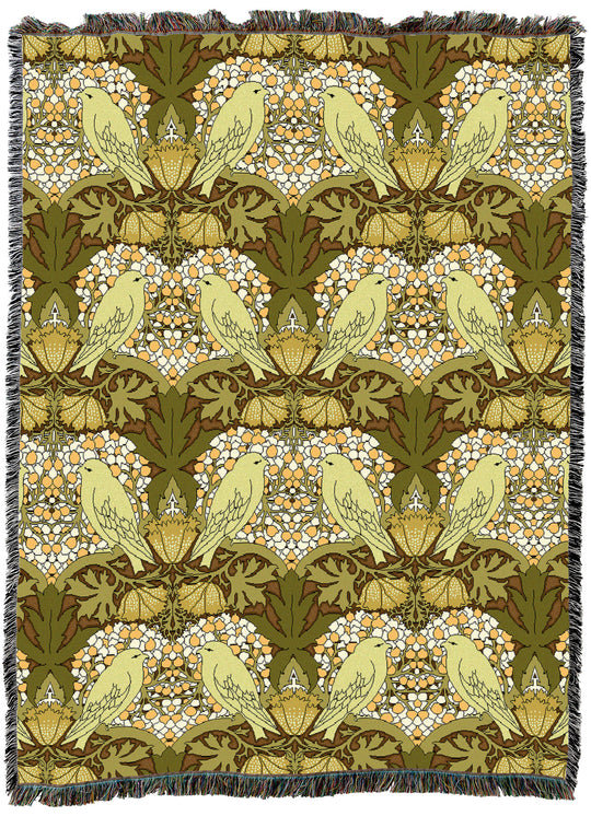 CFA Voysey Birds and Berries Olive XL Throw
