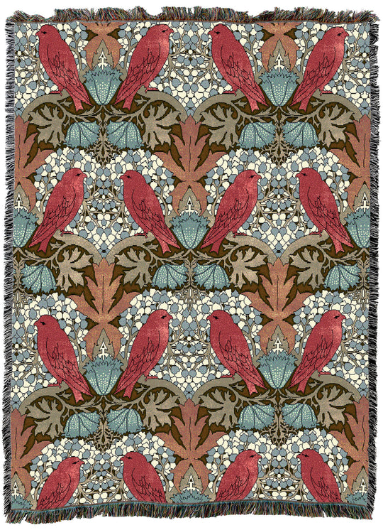 CFA Voysey Birds And Berries Red Throw
