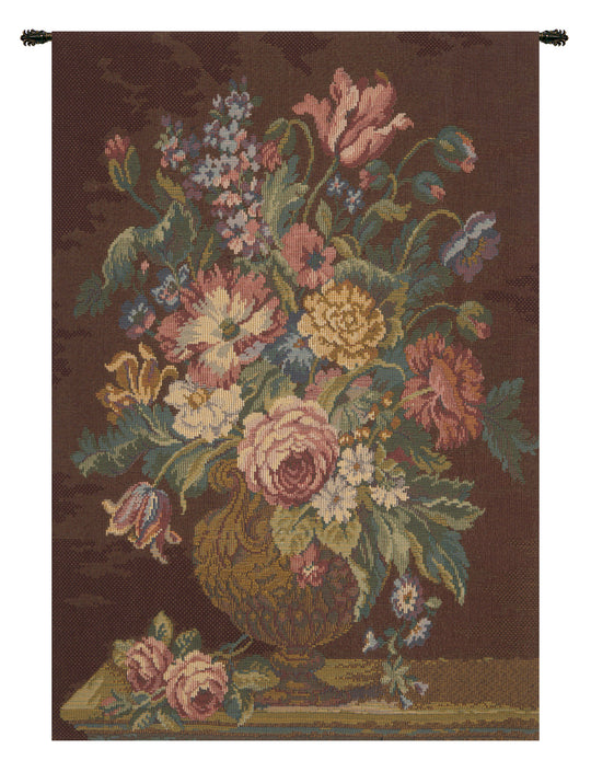 Vase with Flowers Brown Italian Wall Tapestry