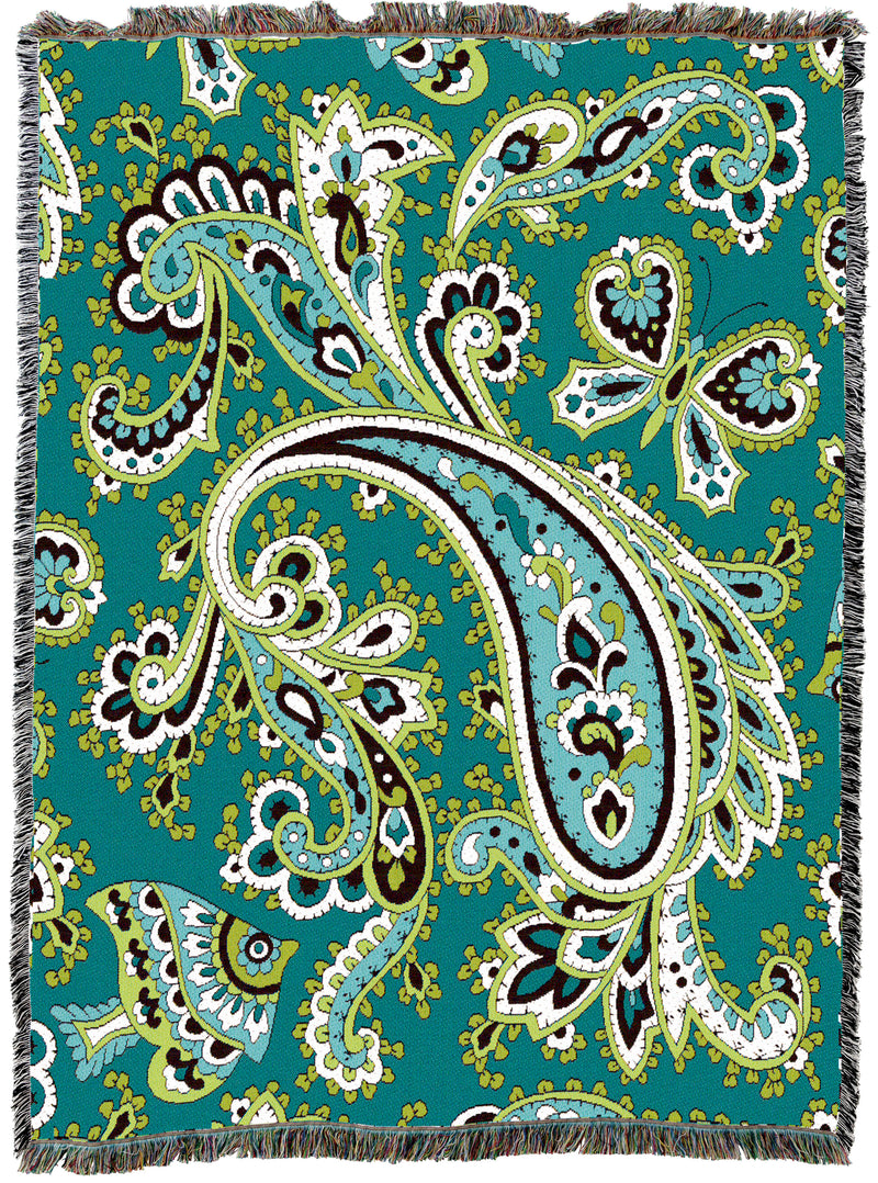 Paisley Teal Tapestry Throw