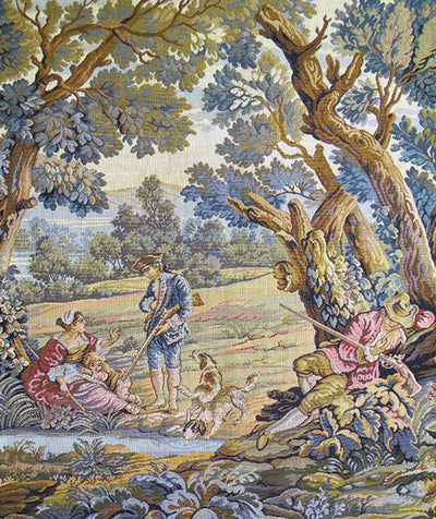 Hunters Resting Vertical Italian Wall Tapestry