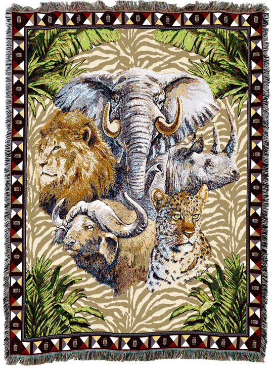 Big Five Elephant Rhinoceros Lion Buffalo Leopard Throw