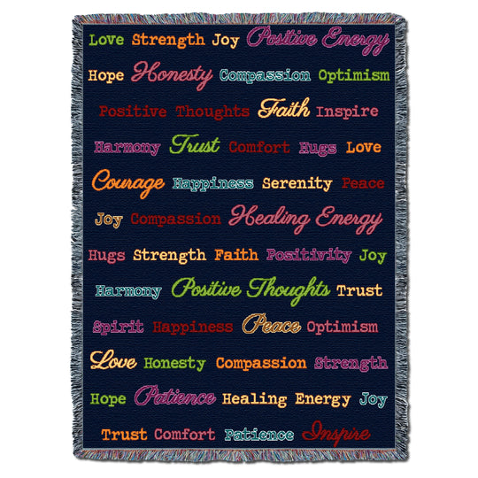 Word Hugs Blue Herringbone Multi-Color Text 54X70 Throw