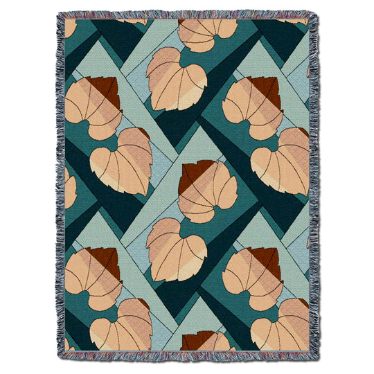 Leaves Rust on Teal Throw
