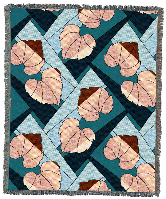 Leaves Rust on Teal 60x50 Throw