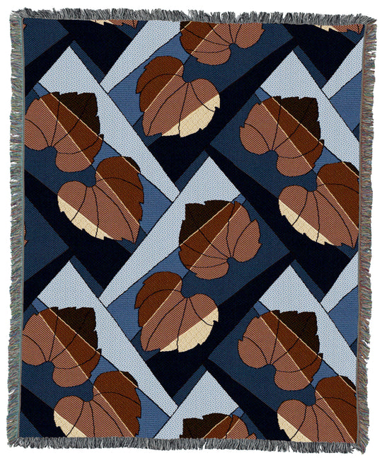 Leaves Gold on Blue 60x50 Throw