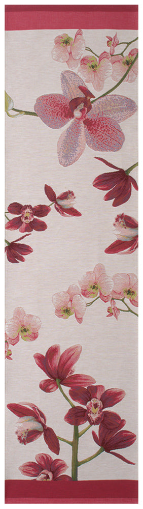 Pink Orchids White/Cream  French Table Runner