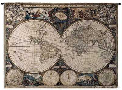 Old World Map Vintage Hemispheres Wall Tapestry