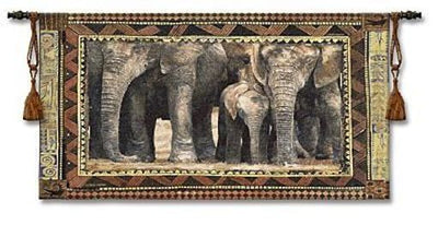 Elephants Among Family Wall Tapestry