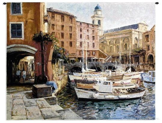 European Seaside Harbor Wall Tapestry