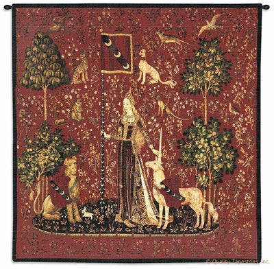 Lady and the Unicorn Sense of Touch Red Wall Tapestry