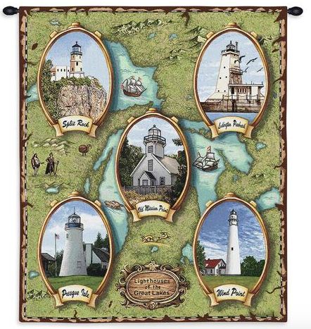 Lighthouses of the Great Lakes II Wall Tapestry
