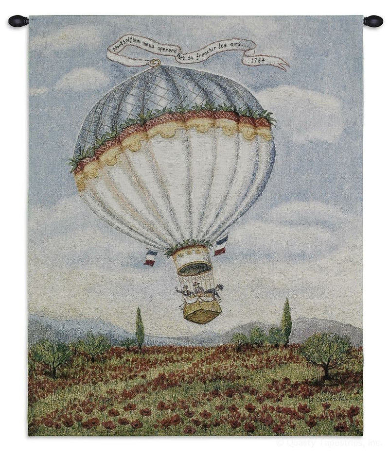 Hot Air Balloon Over Field Wall Tapestry