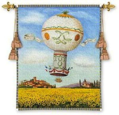 Hot Air Balloon Over Sunflowers Wall Tapestry