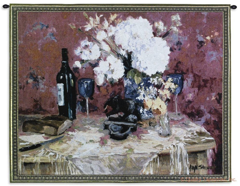 White Roses With Wine Wall Tapestry