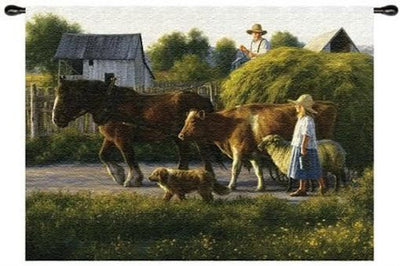 Farm Animals & Girl Wall Tapestry