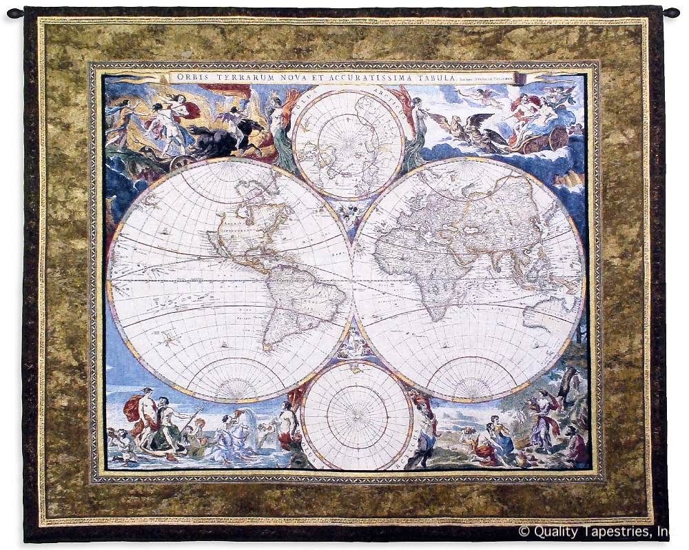 Old World Map Hemispheres Wall Tapestry